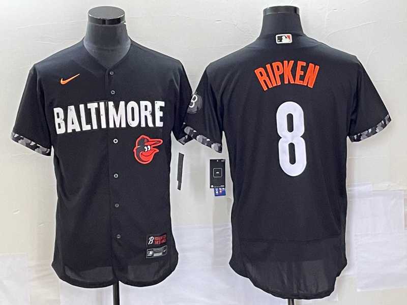 Mens Baltimore Orioles #8 Cal Ripken Jr Black 2023 City Connect Flex Base Stitched Jersey